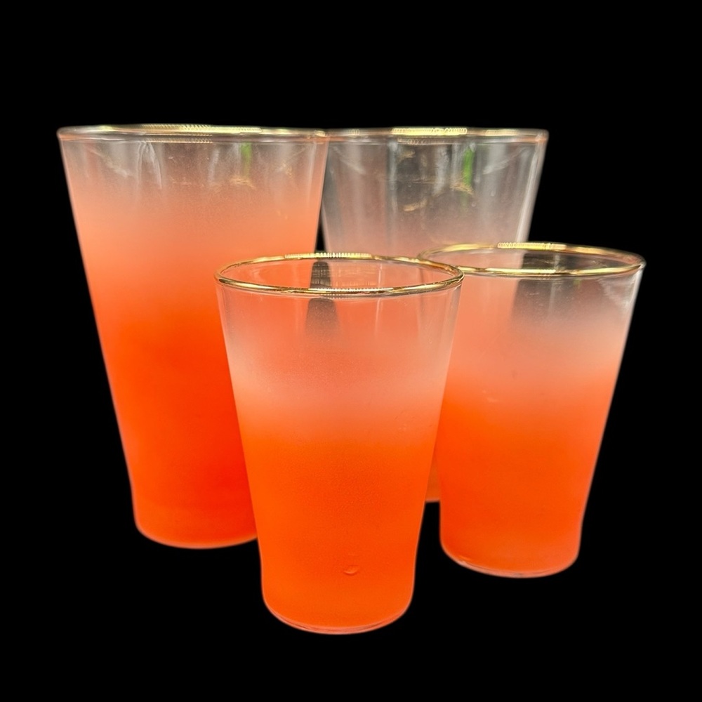 Blendo Vintage Tumblers & Juice Glasses Set of 4 Frosted Orange Gold Rim MCM